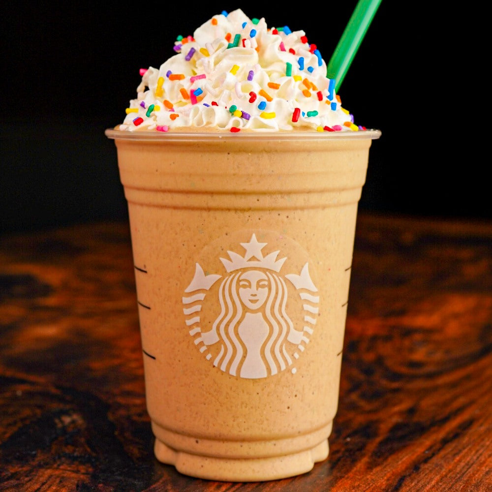 Birthday Cake Batter Protein Frappuccino (Dairy Free!)