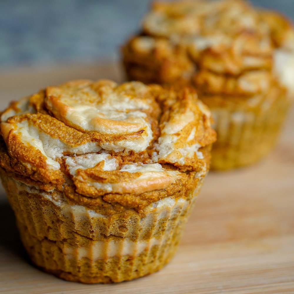 Pumpkin Cheesecake Swirl Protein Jumbo Muffins