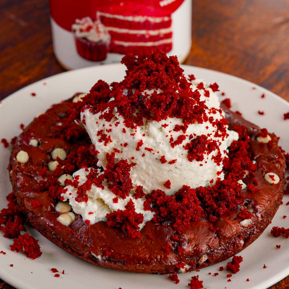 Red Velvet Protein Cookie Skillet Bar